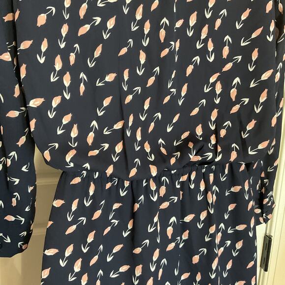 Dr2 Navy Floral Elastic/Draw String Waist 3/4 Sleeve Dress W/Pockets M - Picture 4 of 8